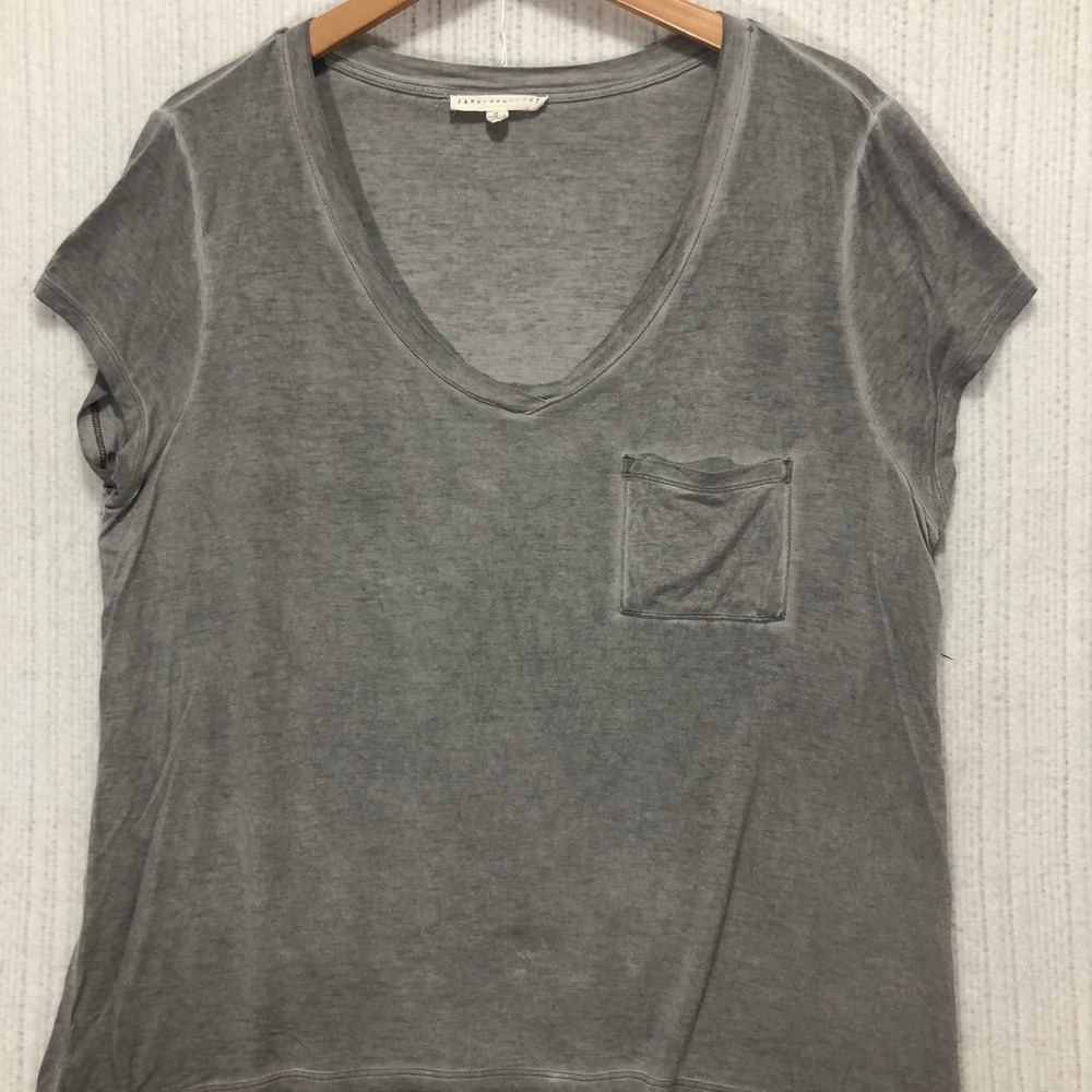 Jane + DELANEY Women's XL Gray V Neck Pocket T Shirt Rayon Spandex